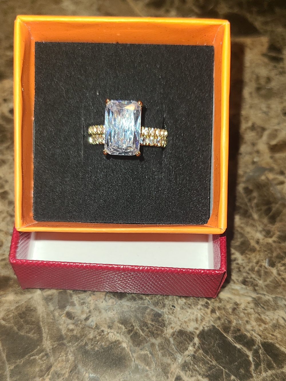 Gold Tone Radiant Cut CZ Wedding Set Size 6